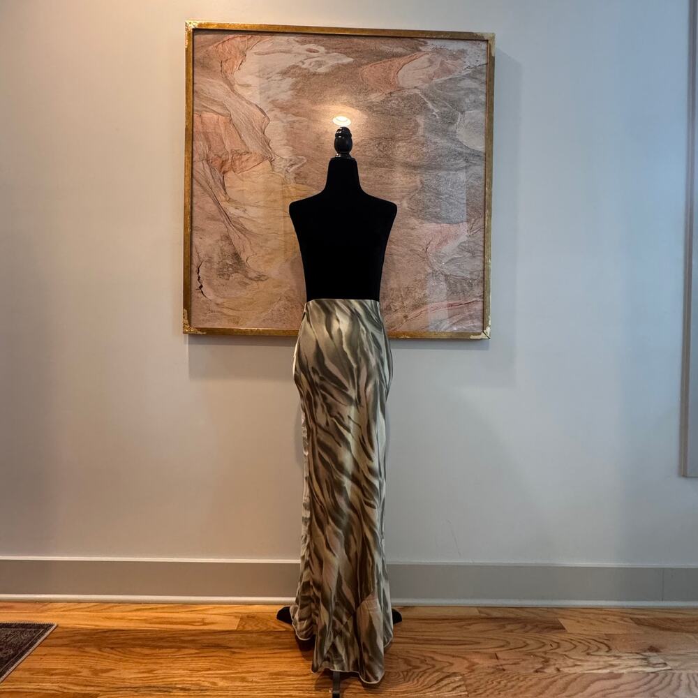 See You Monday Satin Maxi Skirt / Sage Green Abstract Print / NWT